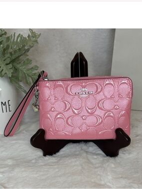 Coach Pink Patent Leather Wristlet Clutch